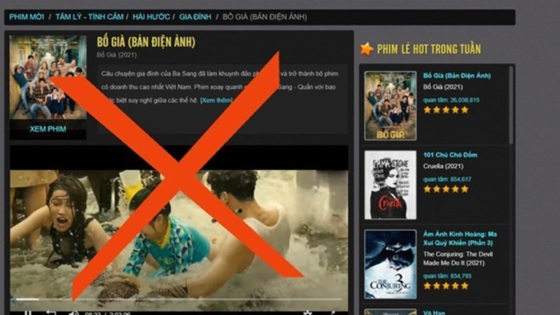 Vi phạm về bản quyền trên môi trường số đang là thách thức trong bảo vệ bản quyền ở các quốc gia. Trong ảnh: Bộ phim Bố già bị phát tán trên các trang web lậu. (Ảnh: QUỲNH TRANG)